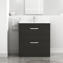 Royal Bathrooms Turin Hale Black 800mm Floor Standing Vanity Unit 2 Drawer With Minimalist Basin Sink - thumbnail 1