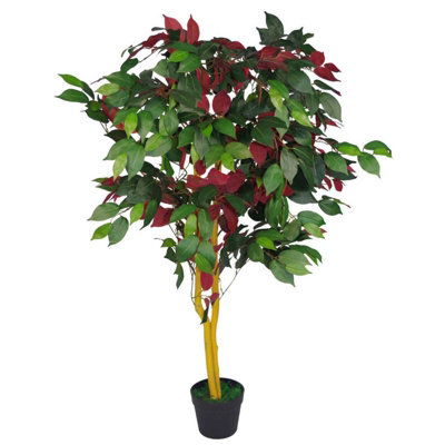 Leaf Artificial Ficus Tree Plant 120Cm Red Green Plants
