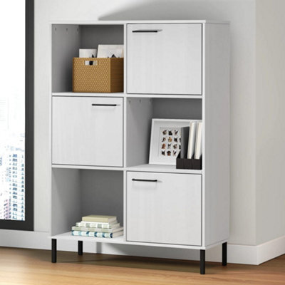 Berkfield Bookcase With Metal Legs White 90X35X128.5 Cm Solid Wood Oslo - image 1