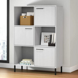 Berkfield Bookcase With Metal Legs White 90X35X128.5 Cm Solid Wood Oslo