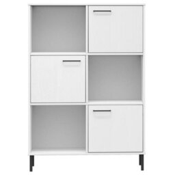 Berkfield Bookcase With Metal Legs White 90X35X128.5 Cm Solid Wood Oslo - thumbnail 4