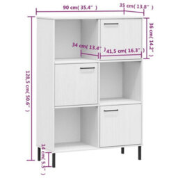 Berkfield Bookcase With Metal Legs White 90X35X128.5 Cm Solid Wood Oslo - thumbnail 8