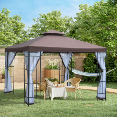 Outsunny 3 X 3(M) Patio Gazebo Canopy Garden Pavilion With 2 Tier Roof, Coffee - image 1