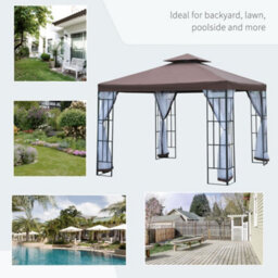 Outsunny 3 X 3(M) Patio Gazebo Canopy Garden Pavilion With 2 Tier Roof, Coffee - thumbnail 7