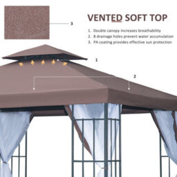 Outsunny 3 X 3(M) Patio Gazebo Canopy Garden Pavilion With 2 Tier Roof, Coffee - thumbnail 4