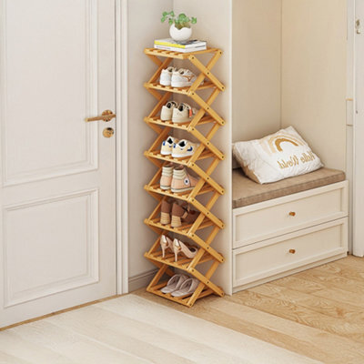 Living And Home Light Brown 8-Tier Bamboo Folding Shoe Rack - image 1