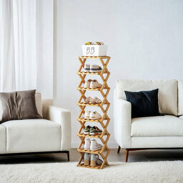Living And Home Light Brown 8-Tier Bamboo Folding Shoe Rack - thumbnail 3