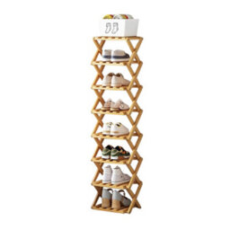 Living And Home Light Brown 8-Tier Bamboo Folding Shoe Rack - thumbnail 7