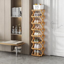 Living And Home Light Brown 8-Tier Bamboo Folding Shoe Rack - thumbnail 2