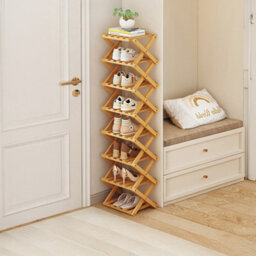 Living And Home Light Brown 8-Tier Bamboo Folding Shoe Rack - thumbnail 1
