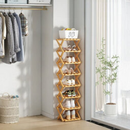 Living And Home Light Brown 8-Tier Bamboo Folding Shoe Rack - thumbnail 4