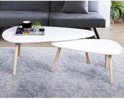 Spot On Dealz Nest Of 2 Coffee Tables Stylish Tear Shaped Design White Modern Nesting Tables With 12mm Mdf Top And Pine Wood Legs