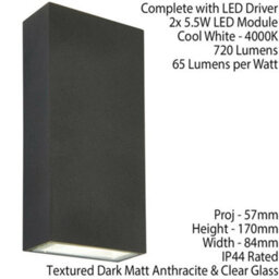 Ip44 Outdoor Up & Down Wall Light Dark Anthracite Grey 5W Cool White Led Accent - thumbnail 2