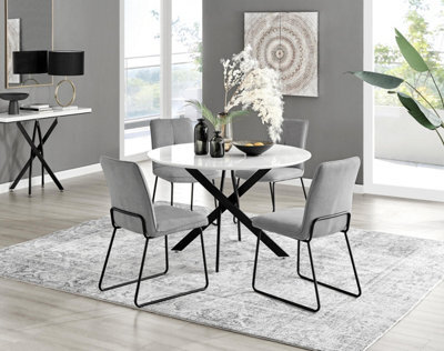 Furniturebox Uk Novara White Gloss Black Leg 120Cm Round Dining Table & 4 Light Grey Halle Chairs - image 1