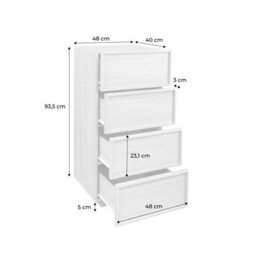Sweeek - 4-Drawer Wood Effect Dresser Natural 48X43X98.5 Cm - Kuba - thumbnail 5