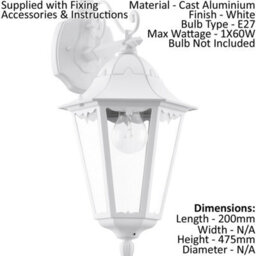 Set Of 2 Ip44 Outdoor Wall Lights - White Traditional Lanterns For Porch And Garden - thumbnail 2