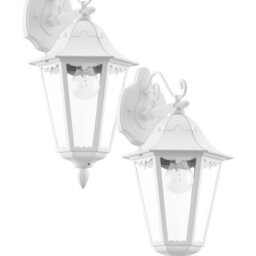 Set Of 2 Ip44 Outdoor Wall Lights - White Traditional Lanterns For Porch And Garden - thumbnail 1
