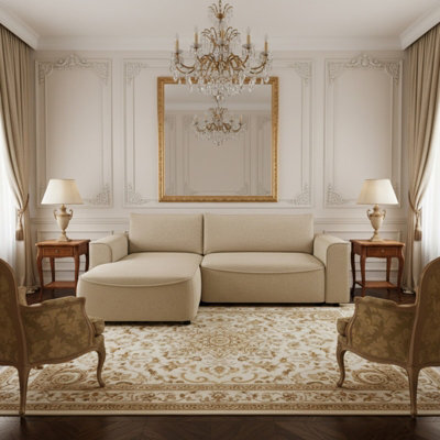 Beliza Corner Sofa Bed With Storage Profiled Support L Shape Sleeper With Modern Fabric High Comfort Furnipol Beige Left - image 1