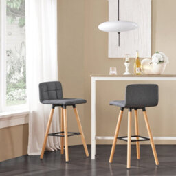 Sobuy Fst50-Dgx2, Set Of 2 Kitchen Barstool, Bar Stool With Fabric Padded Seat, Grey,w45Xd42Xh92 - thumbnail 2