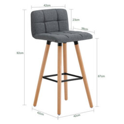 Sobuy Fst50-Dgx2, Set Of 2 Kitchen Barstool, Bar Stool With Fabric Padded Seat, Grey,w45Xd42Xh92 - thumbnail 3