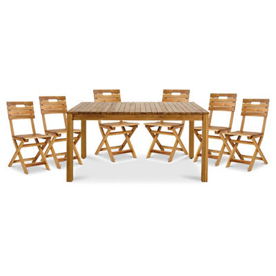 GoodHome Denia Acacia Wooden 6 Seater Dining Set With Foldable Chairs