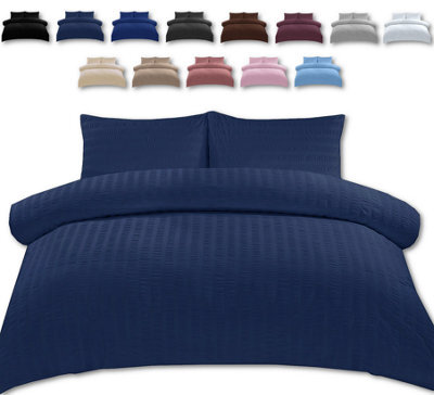 TheWhiteWater Limited Duvet Cover Set Seersucker Single/double/king/super King Bedding Set - Duvet Cover + Matching Pillowcase - Navy Blue - image 1