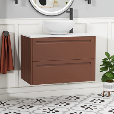 Royal Bathrooms Royal Bathroom Elmore 800mm Terracotta Clay Wall Mounted Bathroom Vanity Unit 2 Drawer Plain White Worktop With Breeze Basin - image 1