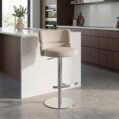 Portland Cream Upholstered Adjustable Swivel Bar Stool With Chrome Base - image 1