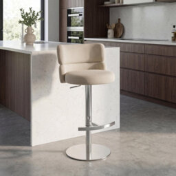 Portland Cream Upholstered Adjustable Swivel Bar Stool With Chrome Base