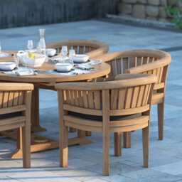 Eterna Faro Teak Garden Outdoor Dining Table & 6 Seat Chair Set - With Green Cushions - thumbnail 7