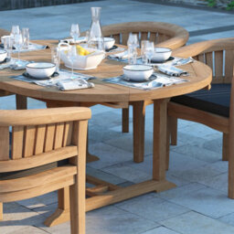 Eterna Faro Teak Garden Outdoor Dining Table & 6 Seat Chair Set - With Green Cushions - thumbnail 5