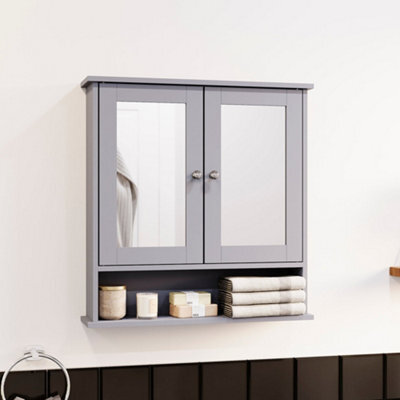 Lassic Bath Vida Priano Dark Grey 2 Door Mirrored Bathroom Wall Cabinet With Shelf - image 1
