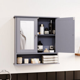 Lassic Bath Vida Priano Dark Grey 2 Door Mirrored Bathroom Wall Cabinet With Shelf - thumbnail 4