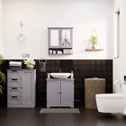 Lassic Bath Vida Priano Dark Grey 2 Door Mirrored Bathroom Wall Cabinet With Shelf - thumbnail 5