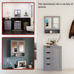Lassic Bath Vida Priano Dark Grey 2 Door Mirrored Bathroom Wall Cabinet With Shelf - thumbnail 7