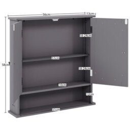 Lassic Bath Vida Priano Dark Grey 2 Door Mirrored Bathroom Wall Cabinet With Shelf - thumbnail 2