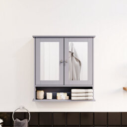 Lassic Bath Vida Priano Dark Grey 2 Door Mirrored Bathroom Wall Cabinet With Shelf - thumbnail 3