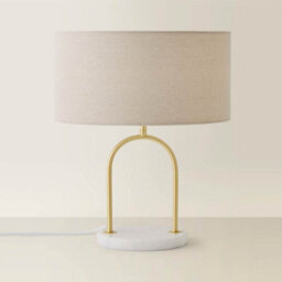 Valuelights Rachel Brushed Gold Arch Marble Base Table Lamp With Natural Lamp Shade And Bulb - thumbnail 4