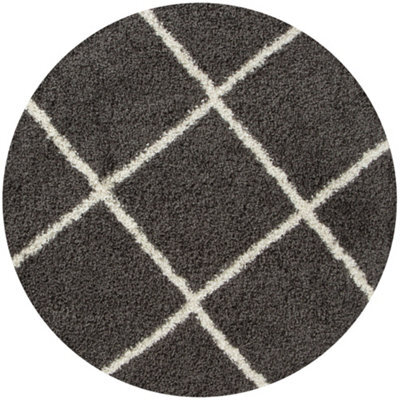 The Rugs Moroccan Shaggy Rugs And Runners Soft Fluffy Diamond Design High Pile Dark Grey And Ivory Living Room Kitchen Hallway 540 - image 1