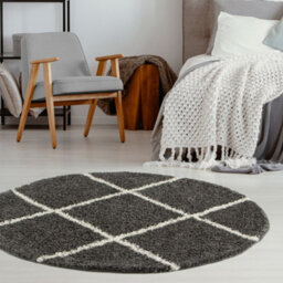 The Rugs Moroccan Shaggy Rugs And Runners Soft Fluffy Diamond Design High Pile Dark Grey And Ivory Living Room Kitchen Hallway 540 - thumbnail 4