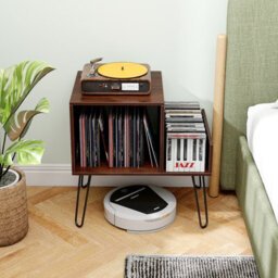Gainoom Walnut Record Player Stand Turntable Stand Mid-Century Modern End Table With Power Outlet - thumbnail 5