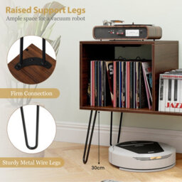 Gainoom Walnut Record Player Stand Turntable Stand Mid-Century Modern End Table With Power Outlet - thumbnail 8