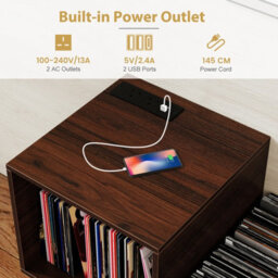 Gainoom Walnut Record Player Stand Turntable Stand Mid-Century Modern End Table With Power Outlet - thumbnail 7