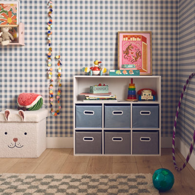 Sweeek - Children's Storage Unit With 6 Velvet Baskets Camille Blue 129.5X76.2X70 Cm - image 1