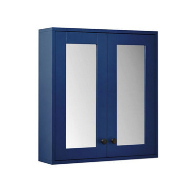 Homestylestore 600 X 650mm Navy Blue Wall Mounted Mirrored Door Bathroom Cabinet And Black Round Handles - image 1