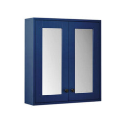 Homestylestore 600 X 650mm Navy Blue Wall Mounted Mirrored Door Bathroom Cabinet And Black Round Handles - thumbnail 1