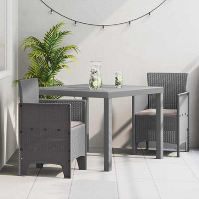 Berkfield Garden Dining Set 3 Pcs Light Grey Polt Rattan - image 1