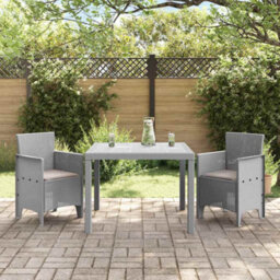 Berkfield Garden Dining Set 3 Pcs Light Grey Polt Rattan - thumbnail 3