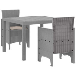 Berkfield Garden Dining Set 3 Pcs Light Grey Polt Rattan - thumbnail 2