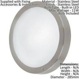Ip44 Rated Outdoor Round Wall Light With Built-In Led - 11W Stainless Steel Porch Lamp - thumbnail 2